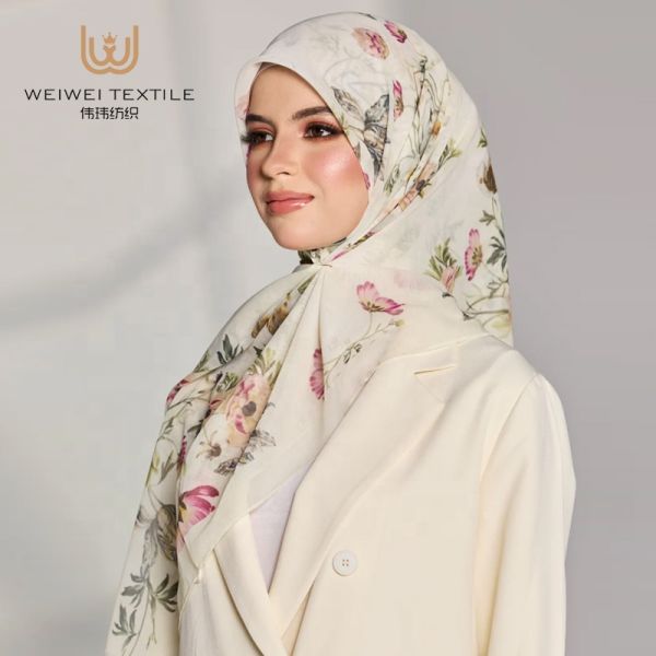 Factory Custom Hot Sell Designer Breathable Floral Tudung Bawal Premium Cotton Voile Muslim Women Hijab Ethnic Scarves & Shawls