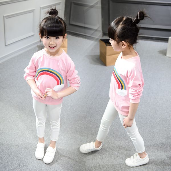 2016 Fashion Girl Korean style Kid's Rainbow Pattern Long Sleeve Cotten Sport