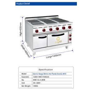 29KW Electric Cooking Equipment Stainless Steel 176kg WeightElectric 6 Hot Plate