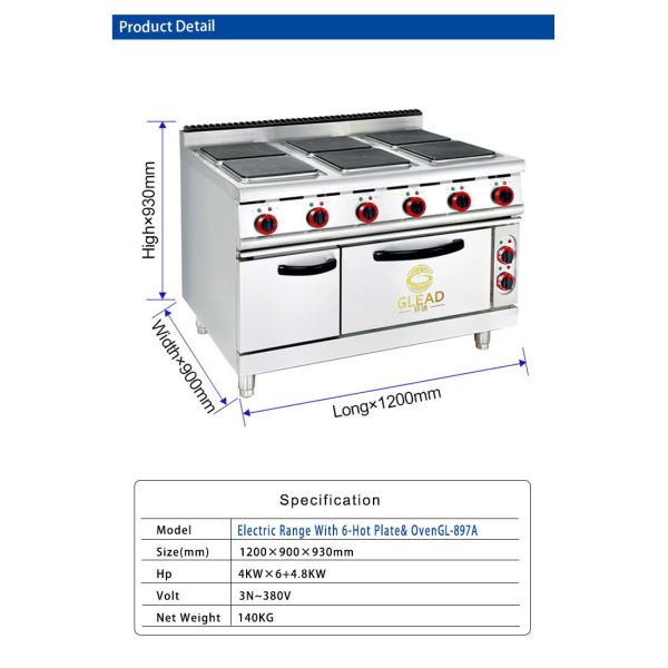 29KW Electric Cooking Equipment Stainless Steel 176kg WeightElectric 6 Hot Plate