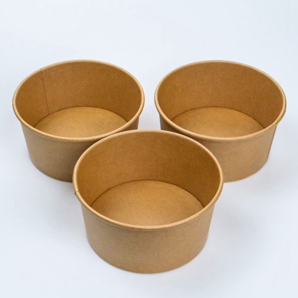 Customized Disposable Heatable Food Packaging Boxes Round Kraft Paper Salad Plates Bowl