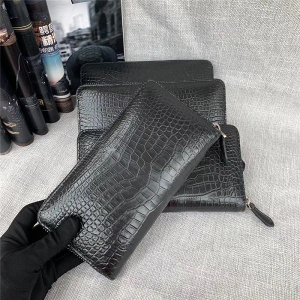 Genuine Real True Crocodile Belly Skin Male Clutch Purse Men's Long Wallet Authentic Alligator Leather Large Card Holder