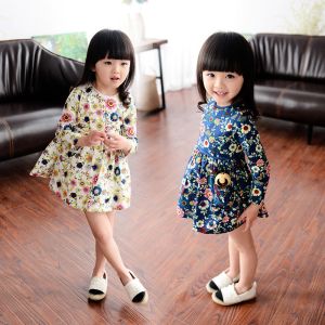2016 Fashion Girl Colorful Kid's Dress long sleeve Floral Pattern Dancing Dress
