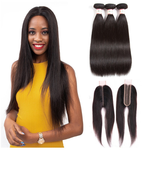 Buy Straight 100% Brazilian Virgin Hair With 3 Bundles / Kim K Closure at wholesale prices