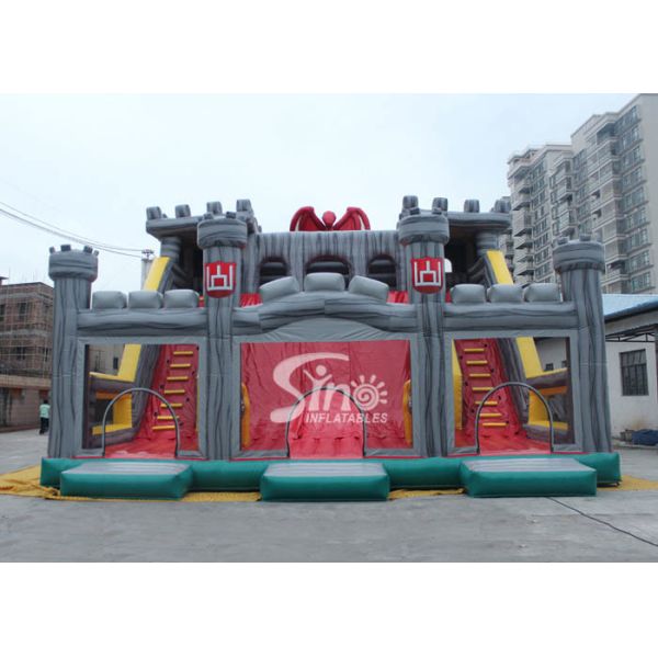 12x10m commercial kids giant inflatable medieval castle slide with tunnel N