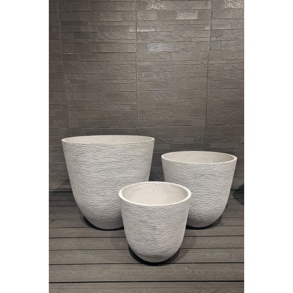 Curved Wavy Lines Minic Woven Fabrics Grey Round Fiber Clay Planter Low-maintainence