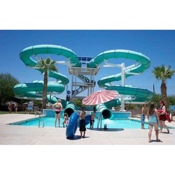 ODM Water Park Child Swimming Pool Play Area Aqua Theme Rides Tube Spiral Fiberglass Slide For Kids