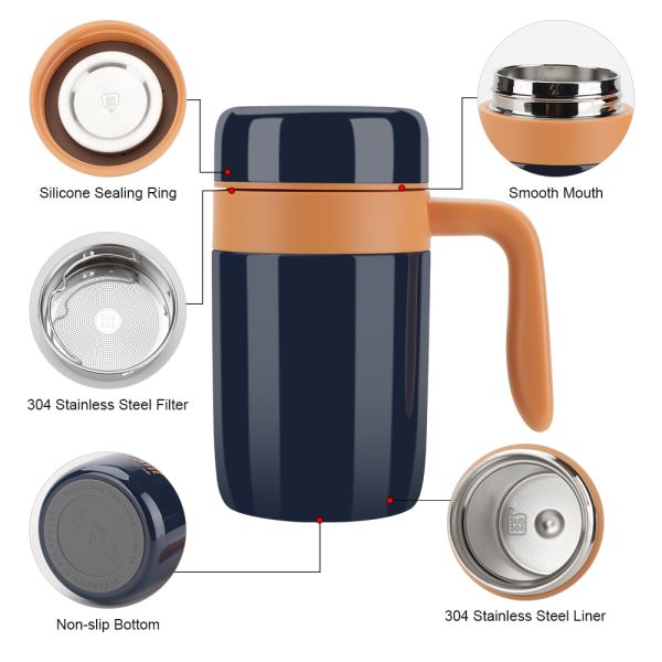 460ml Stainless Steel Insulated Travel Tumblers With Tea Infuser, Double Wall Vacuum Camping Cup for Hot & Cold Drinks Tea