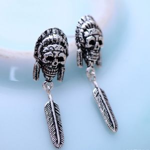 Fashion Plume Design Retro Thai Sterling Silver Drop Earrings(XH048068W)
