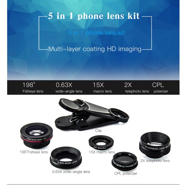 Aluminum Alloy Anamorphic Camera Lens , 5 In 1 Anamorphic Cine Lens Wide Angle Kit With Clip