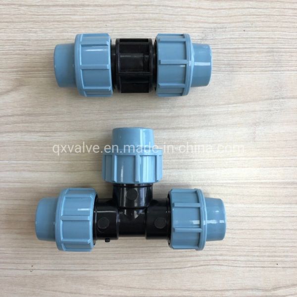 Round Head Code Plastic Coupling 3 Way Tee PP Compression Fitting for Irrigation