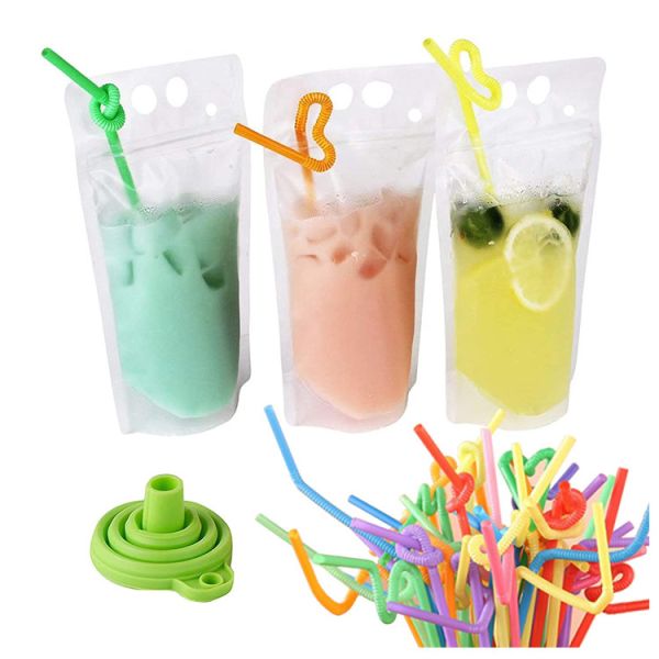 Buy Custom Printed Empty 16oz Fruit Juice Packing Pouch With Straw Reusable at wholesale prices