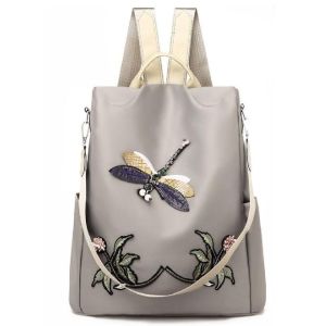 3d Embroidery Dragonfly Travel Polyester Womens Fashion Backpack