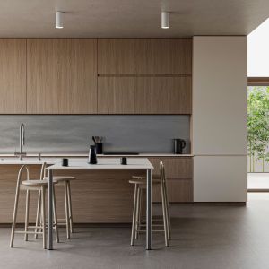 Custom Matt Modern Island Designs Storage Wood Grain Kitchen Cabinet for Villa