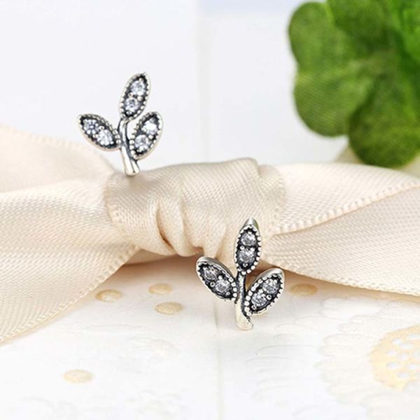 Sterling Silver Pave Cubic Zircon Leaves Stud Earrings (E12281)