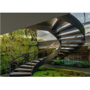 Quality 700 - 1800mm Width Curved Wooden Staircase With Tempered Glass Railing for sale