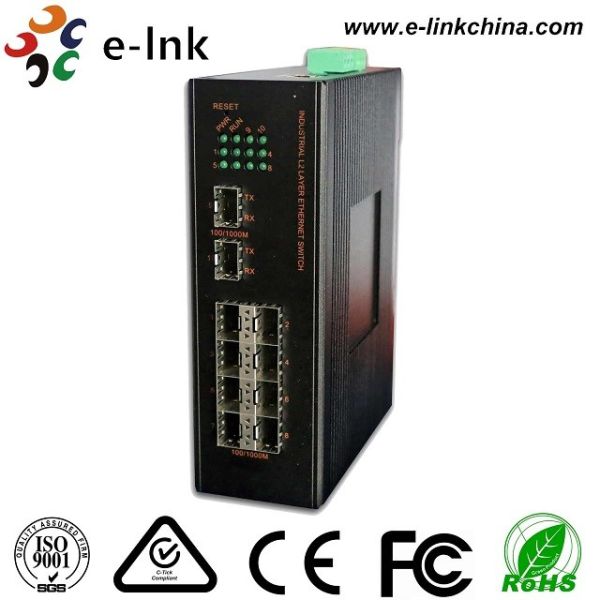 Industrial Managed Fiber Optic Switch 8 Port 100/1000M SFP + 2- Port SFP Fiber