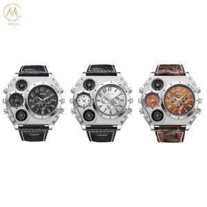 Fashion Leather Round Shaped Wristwatches Design Men's Quartz Watch