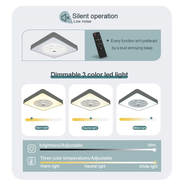 20in DC Silent Motor Bedroom Ceiling Fan With LED Light