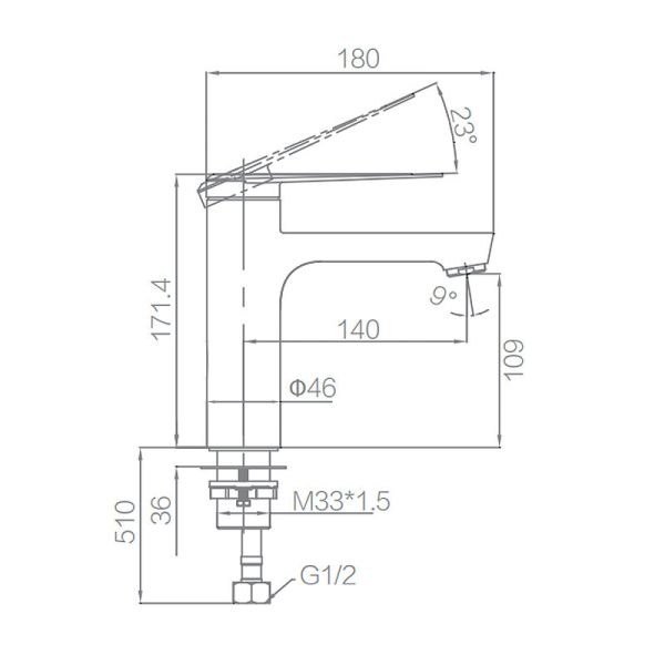 G1/2 171.4mm Basin Mixer Faucet Contemporary Sprayer Hot Cold Water
