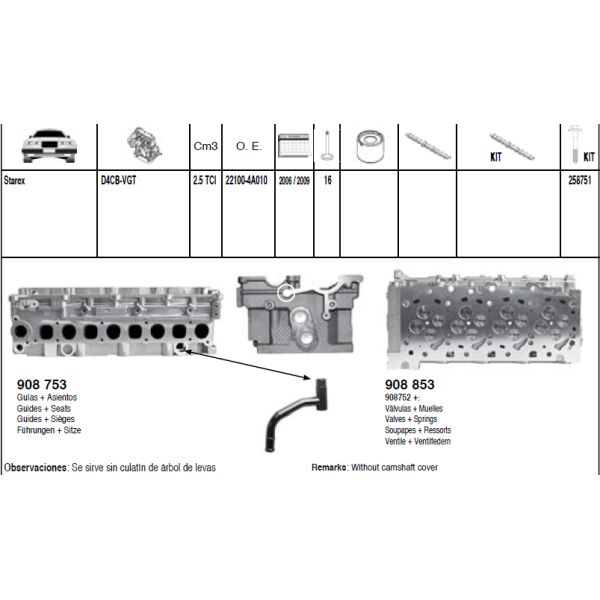 KIA HYUNDAI D4CB Complete Cylinder Head AMC 908751 AMC 908 752 AMC 908 753