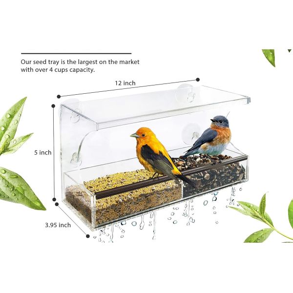 Custom Logo Acrylic Bird Feeder Spacious With Large Seed Tray Weatherproof