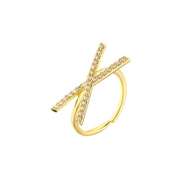 Buy Adjustable 18k Gold Band Engagement Rings OEM Zircon Initial Letter Ring at wholesale prices