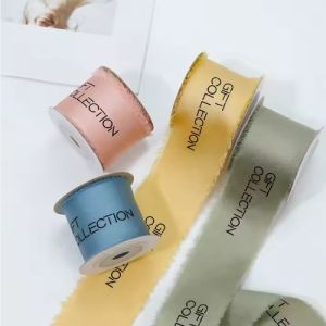 Silk Screen Printed Chiffon Satin Ribbon in Many Colors for Custom Torn Edge