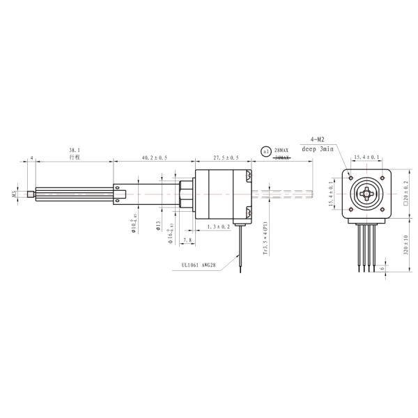 Black Lead Screw Stepper Motor Linear Actuator NEMA 11 Helical Pitch 38.1mm For Dispenser