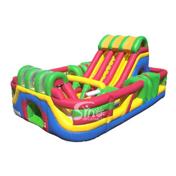 Outdoor Commercial Giant Adrenaline Zone Inflatable Slide With Obstacles Inside