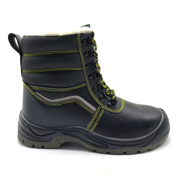 Mens Black Leather Steel Toe Boots Anti Puncture High Top Safety Boots For
