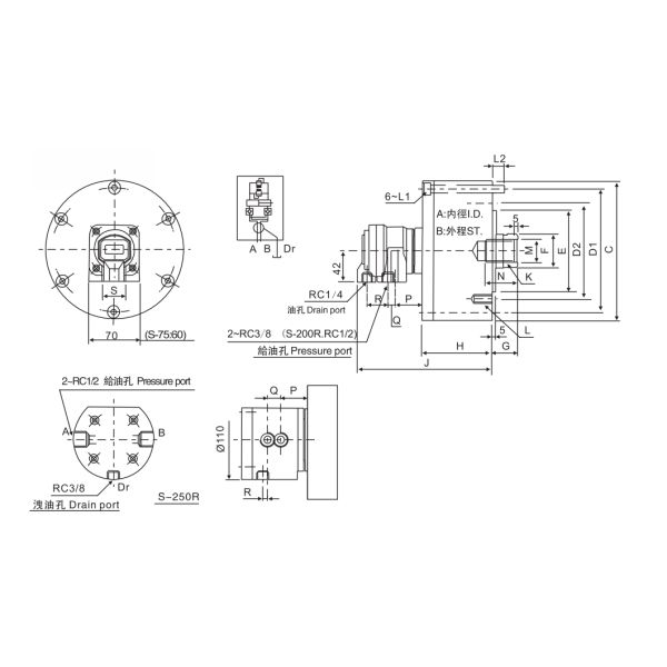 S-R ROTARY HYDRAULIC CYLINDER WITH SAFETY DEVICE