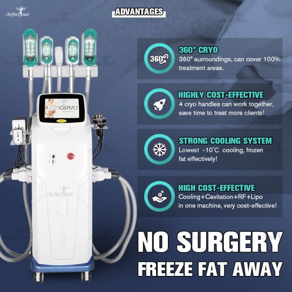 effective cryolipolysis slimming machine with 5mhz rf frequency and 5 cryo handles