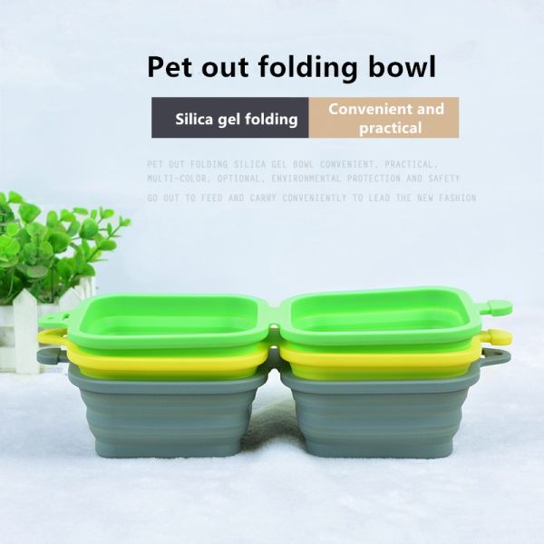 Traveling Silicone square Pet Folding Bowl Portable Food Basin 1420ml