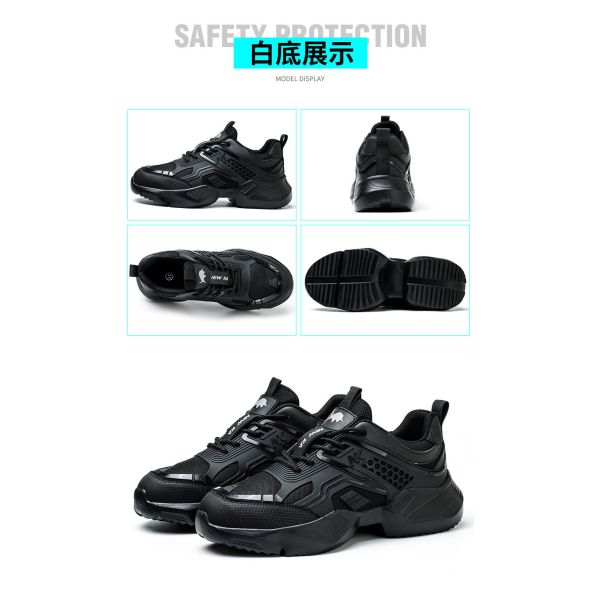 Durable Black Custom Logo Safety Shoes with Breathable TPU Flying Knit and Kevlar Midsole