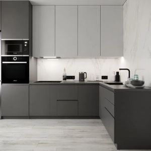 Modern Style L Shaped Designs Kitchen Cabinets Custom Melamine Stainless Steel
