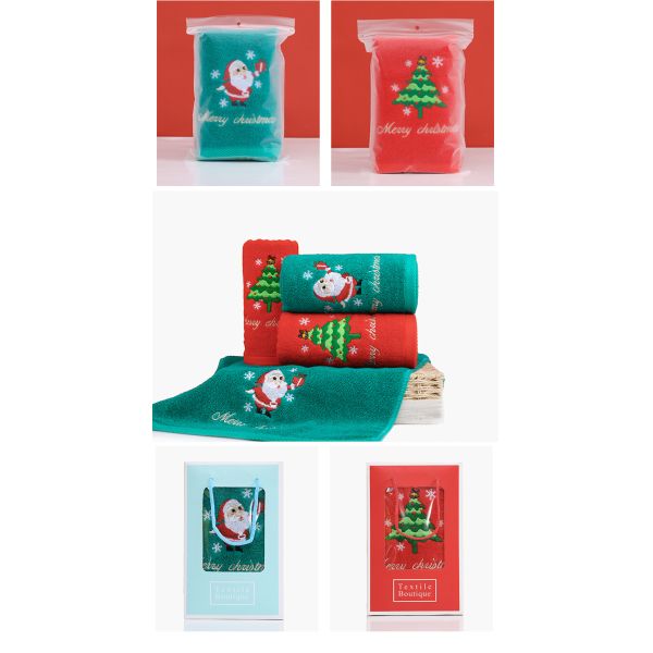 Christmas Gift Box 100% Cotton Towel Set with Knitted Design and Custom Embroidery