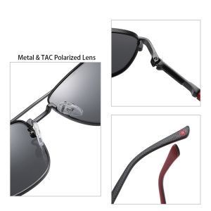 Classic Retro Rectangular Metal Sunglasses Polarized Shatterproof