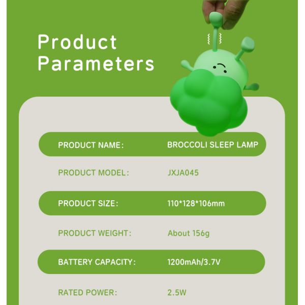 Cute Cartoon Broccoli To Accompany Children To Sleep Silicone Night Light Rechargeable Bedside Vegetable Lamp