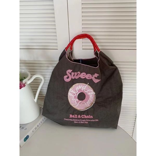 EMBROIDERED REUSABLE BAG SHOPPING BAG NYLON HAND BILL SHOULDER CROSSBODY BAG FOR WOMEN