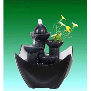 Black Tiered Battery Operated Resin Garden Fountains With Flower Pot