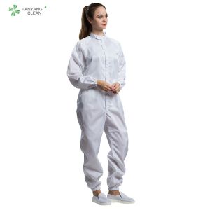ESD cleanroom Anti static coverall white color dust-free with pen pocket