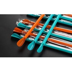 wholesale biodegradable 100% PLA drinking straw with spoon,eco friendly