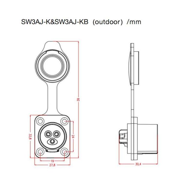 Female Powercon IP65 Waterproof 3 Core Connector Plastic Black