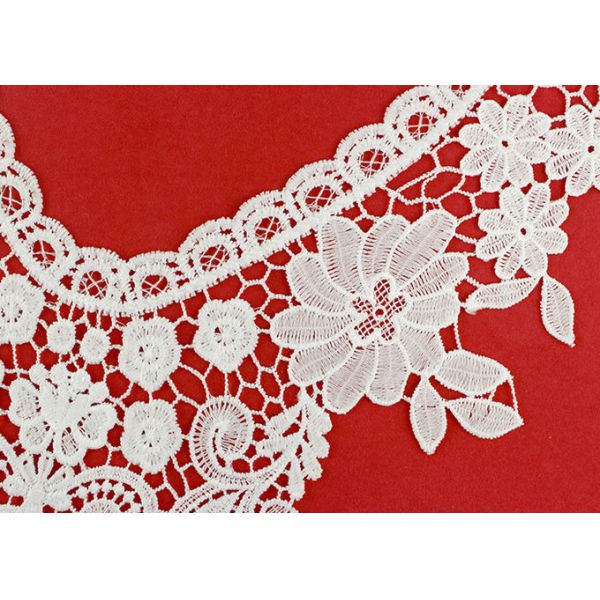 White Embroidery Guipure Lace Collar Applique With DTM Poly Milk Silk Azo Free