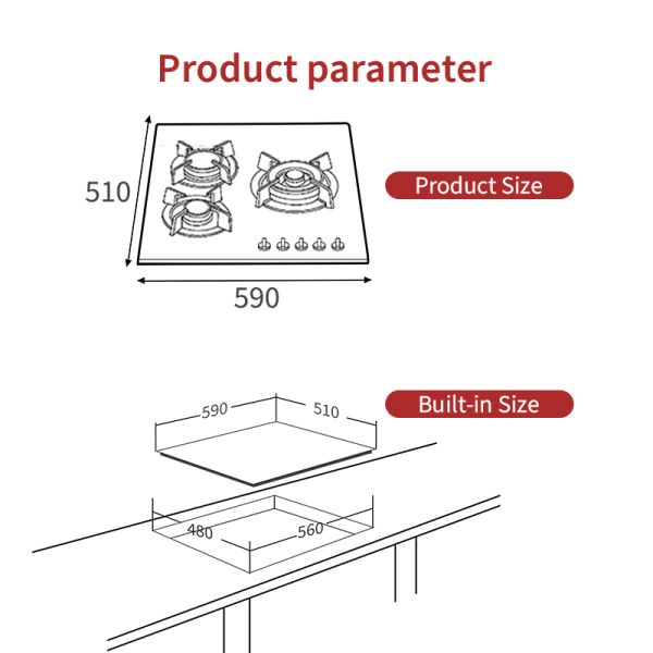 Industrial 3 Burner Built In Gas Hob For Kitchen Appliance