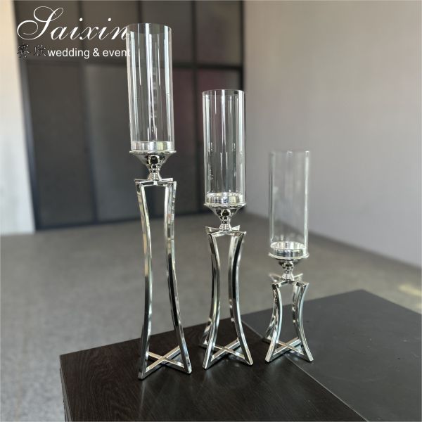 Buy Wedding Centerpiece Candlestick Table Decoration Silver Metal Wedding Candle Holder at wholesale prices