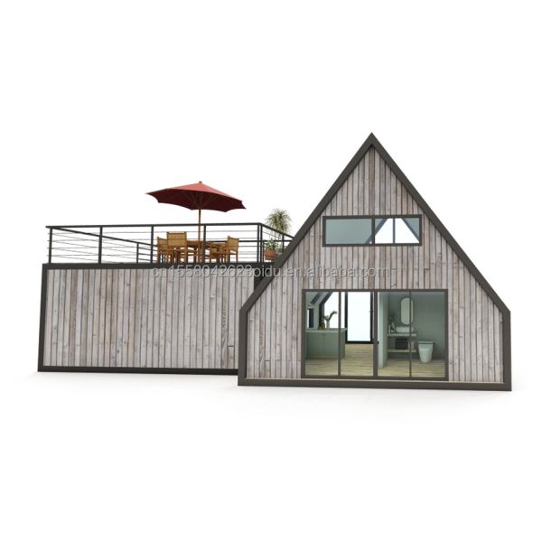 Small Wooden Houses Cabin/Tiny Triangle Shape Steel Structure A-Frame House Kit Chinese Design Style for Hotels and Living