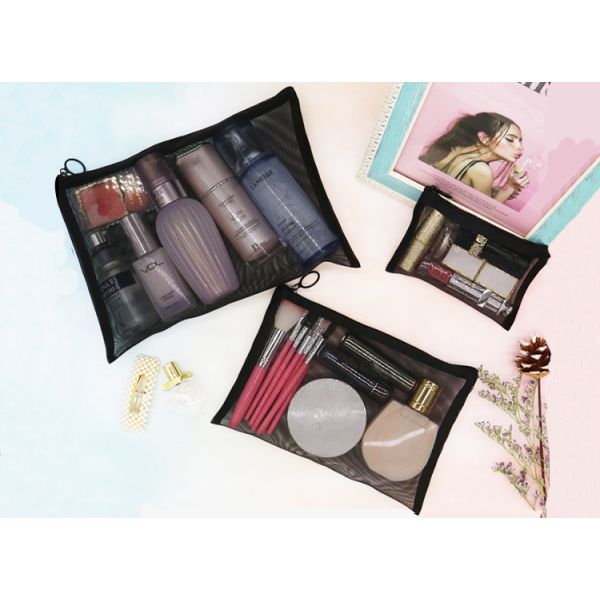 Buy Simple small portable different capacity mesh and lace material pouch cosmetic makeup bag at wholesale prices