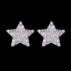 Customized Sterling Silver Round Earrings / Cubic Zirconia Bulk White Gold